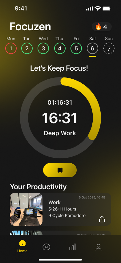 Focuzen home timer screen