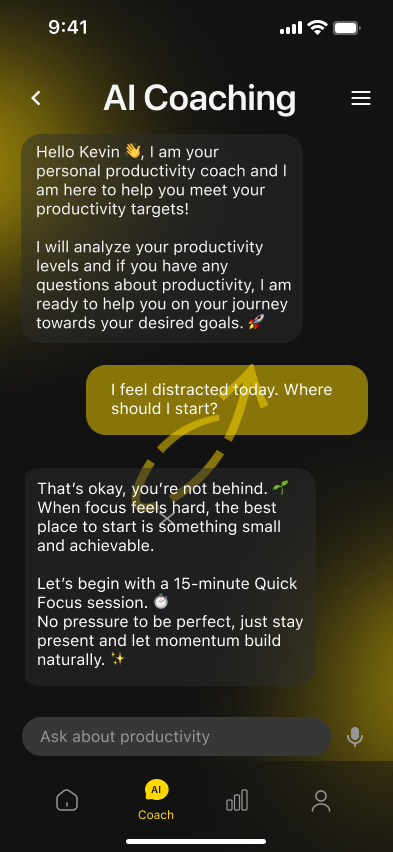 Focuzen AI coaching chat screen